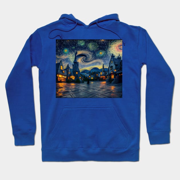 Starry Night Over Hogsmeade Village Hoodie by Grassroots Green